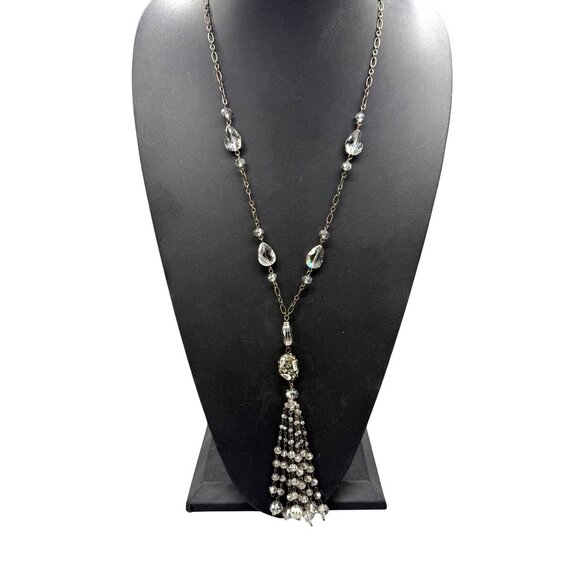 Sweet Lola Clear Crystal Beaded Station Tassels Chain Y Drop Neckline - Picture 2 of 5